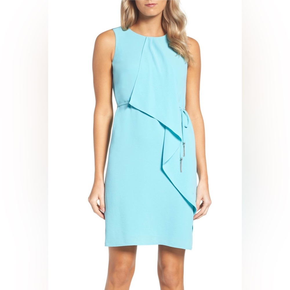 Adrianna Papell Aruba Blue Gauzy Crepe Draped Front Dress AP10100837 Womens 4 - Picture 2 of 8